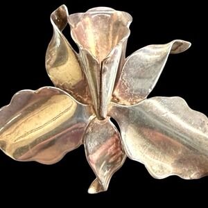 Hector Aguilar Taxco Sterling Silver Modernist Orchid Flower Brooch